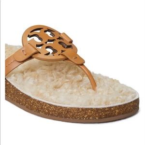 NIB Tory Burch Miller Cloud Genuine Shearling Ladies Sandals size 8